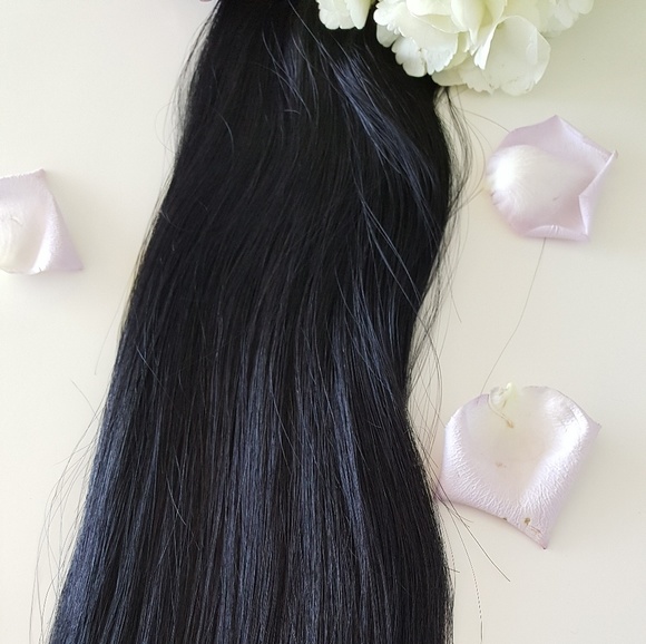 Black clip on human hair extensions Remy 18”